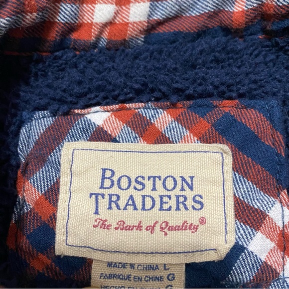 Boston Traders Shacket Mens Flannel Shirt L Orange Plaid Fleece Lined Button Up - Picture 3 of 8